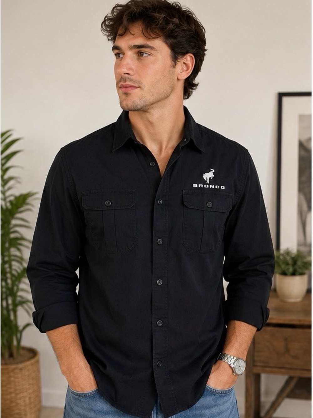 Ford Black Bronco Logo Button-Down Shirt